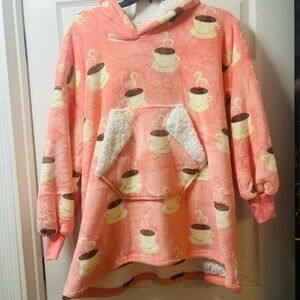 Cozy Coffee Cup Print Hoodie Blanket